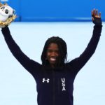 Erin Jackson wins gold in the women's 500-meter speed skating event. (Credit: Fabrizio Bensch / Reuters)